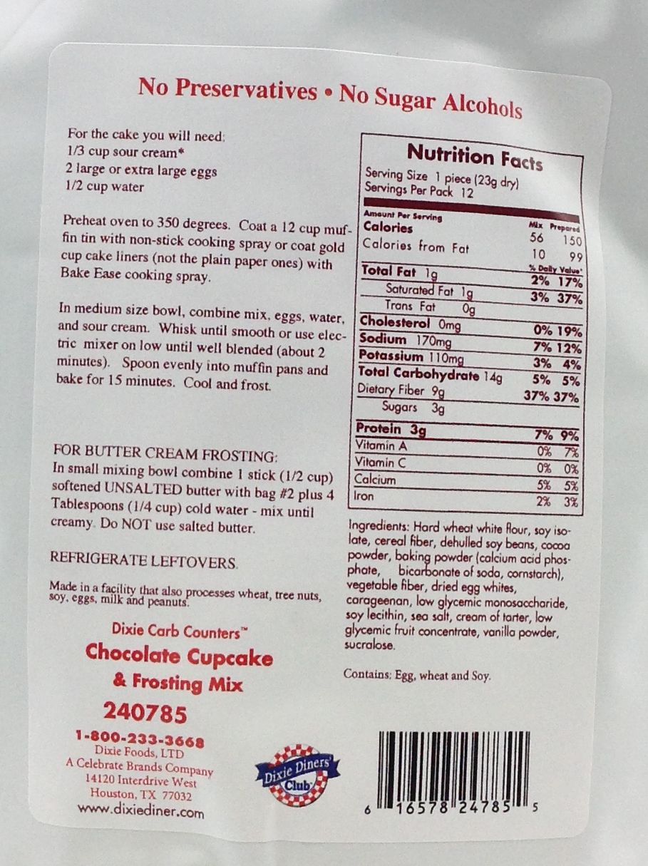 Dixie USA Carb Counters Cupcake & Frosting Mix - Chocolate, 9.7 oz