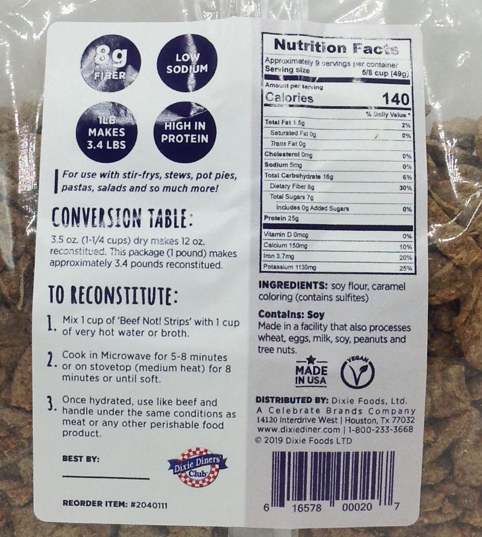Dixie USA Beef Not! - Strips 1 lb.