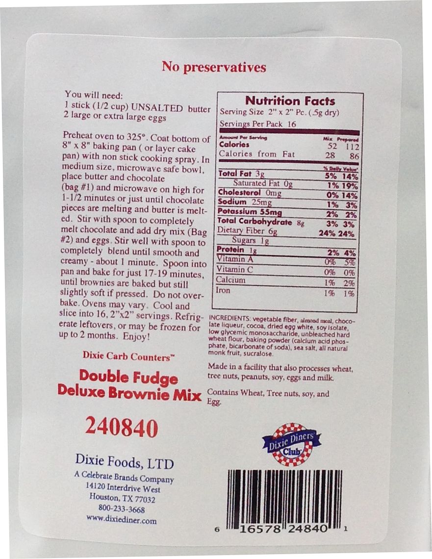 Dixie USA Carb Counters Brownie Mix - Deluxe Double Fudge, 7.6 oz.