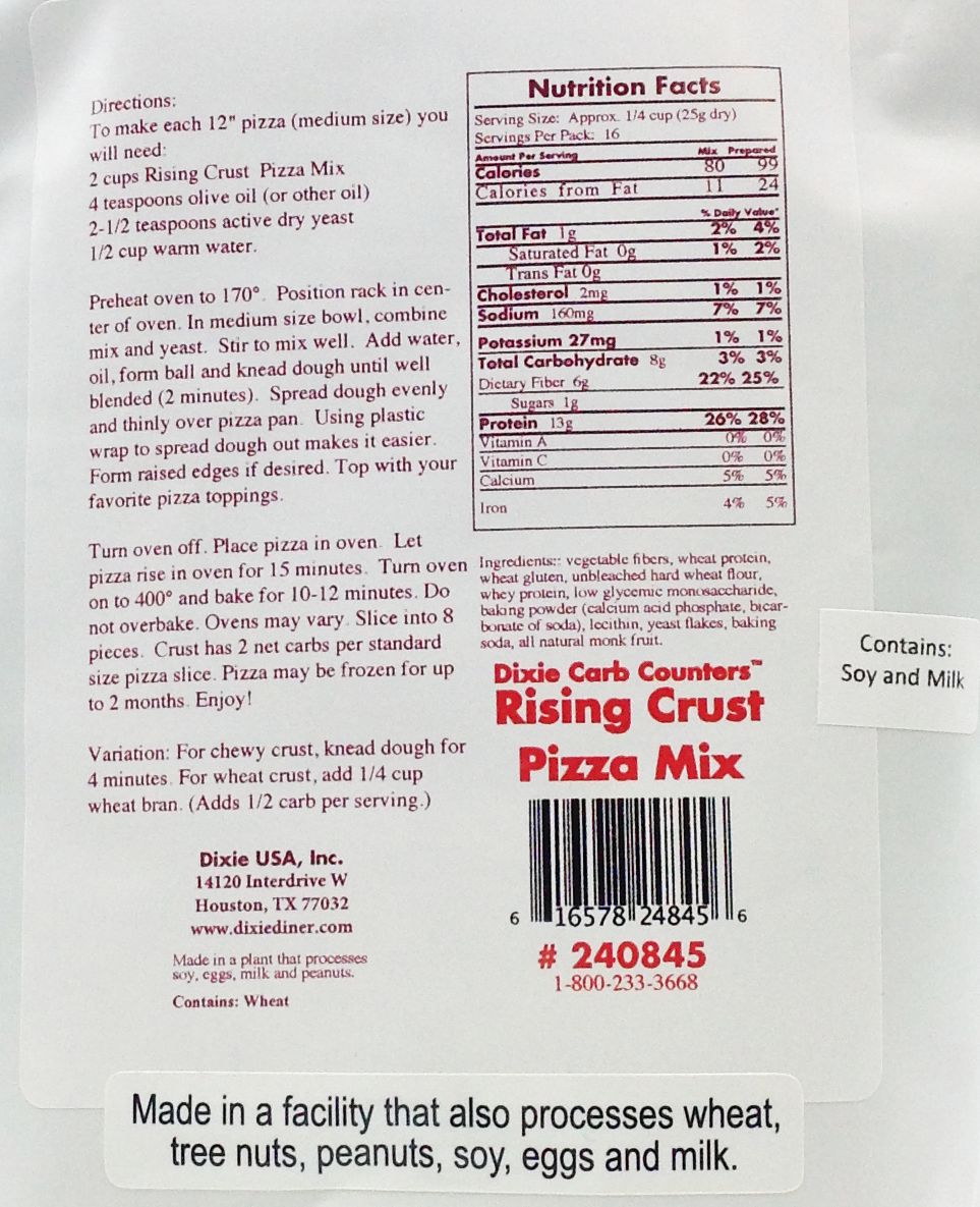 Dixie USA Carb Counters Quick & Easy Rising Crust Pizza Mix 14.1 oz.