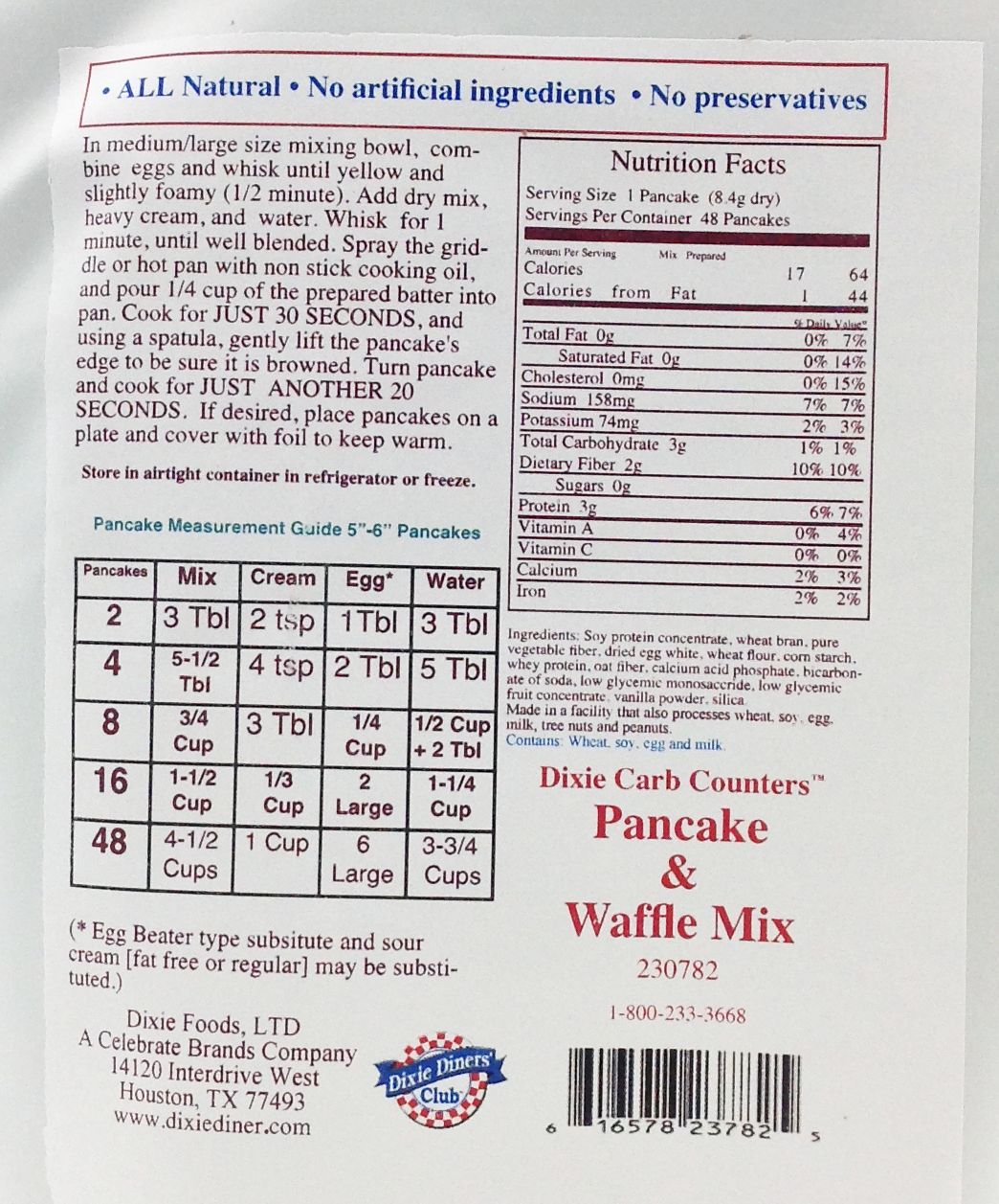 Dixie USA Carb Counters Pancake and Waffle Mix - 14.1 oz.