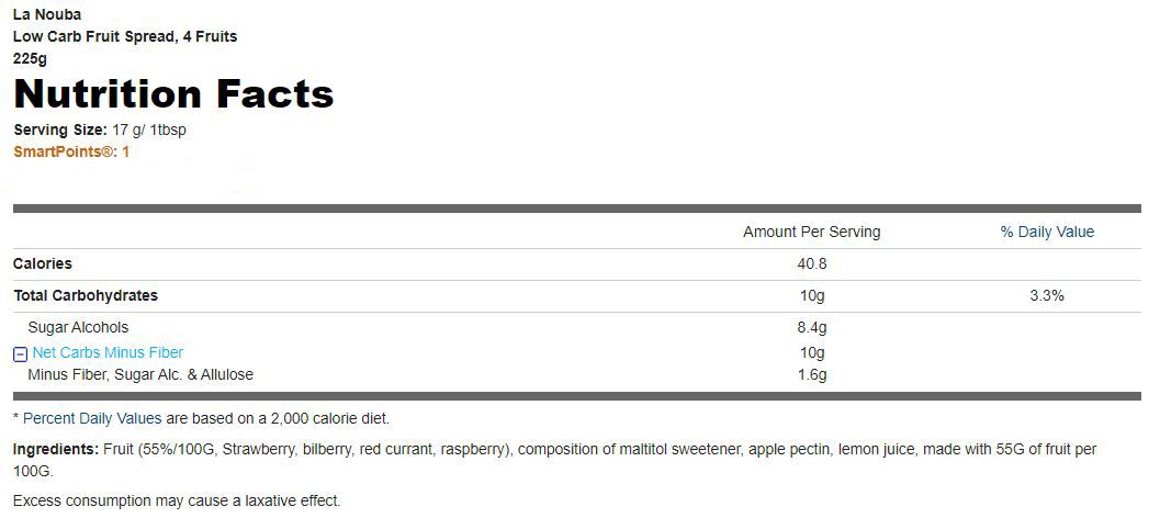 La Nouba Low Carb Fruit Spread - 4 Fruits 225g