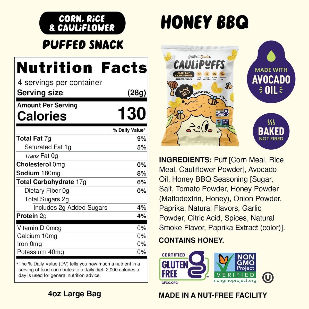 CauliPuffs Gluten Free Cauliflower Puffed Snacks - Honey BBQ