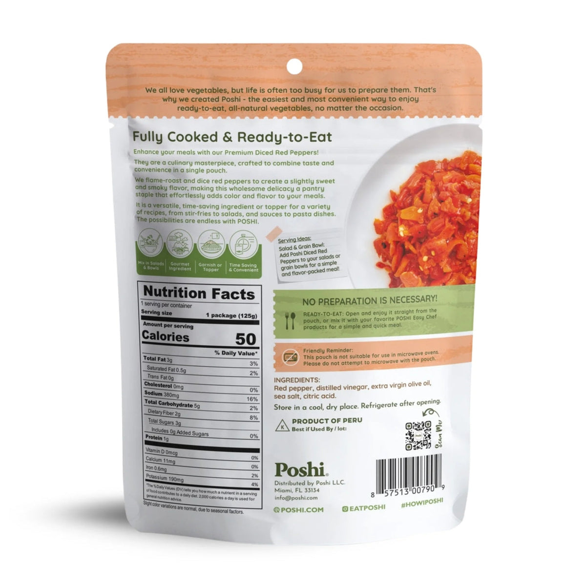 Poshi Easy Chef - Flame Roasted Diced Bell Peppers, 4.4 oz