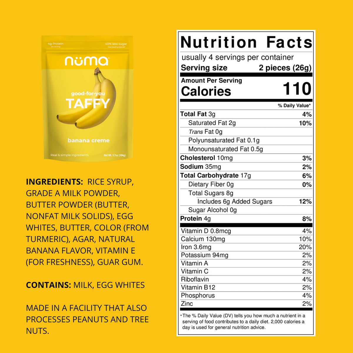 Numa Banana Cream Nutrition Facts, ingredients, and allergen information