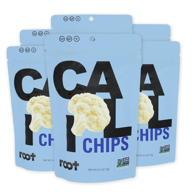 Front package of Root Foods Veggie Chips, Cali, 2.5 oz / 6-Pack