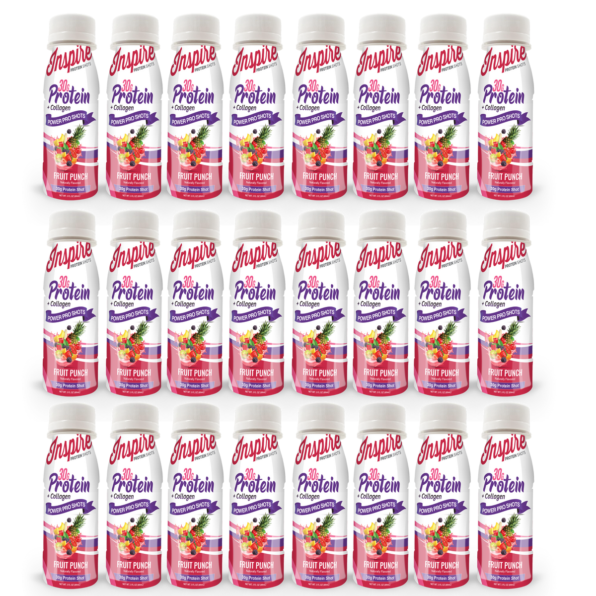 Inspire 30g Whey & Collagen Complete Protein Power Pro Shots - Fruit Punch - 24-Pack