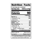 A nutrition facts label displays serving size, calories, and nutrient information, including total fat, cholesterol, sodium, carbohydrates, sugars, and protein for a food product.