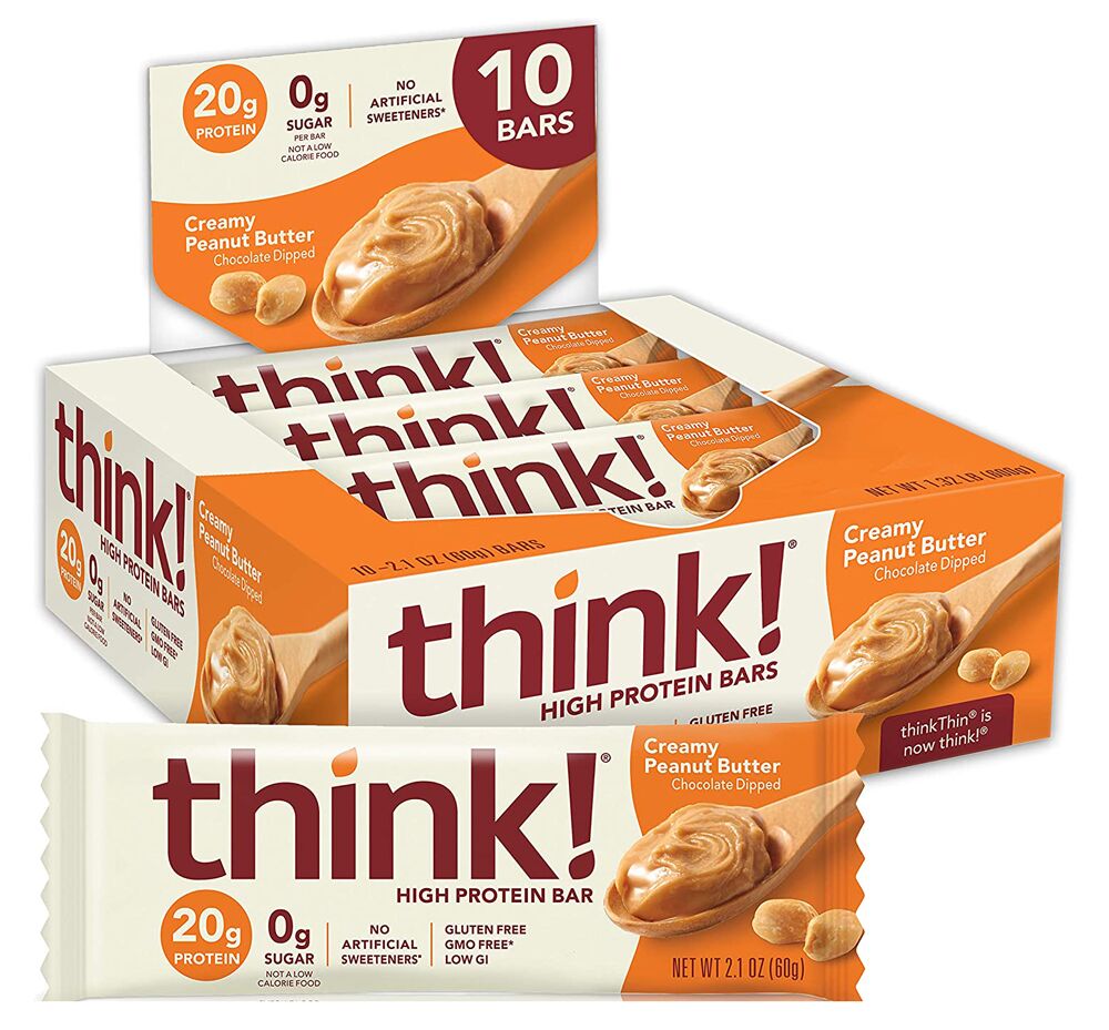 Think! High Protein Bars - Creamy Peanut Butter, Chocolate Dipped 10 bars