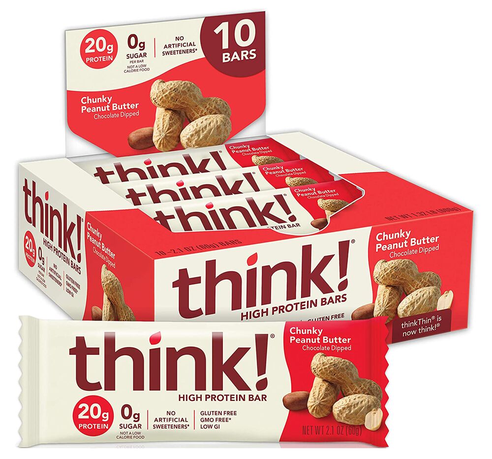 Think! High Protein Bars - Chunky Peanut Butter, Chocolate Dipped (CLEARANCE: Best by October 04, 2025) 10 bars