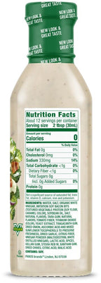 Nutrition Facts panel for Walden Farms Dressing, Bac'n Ranch flavor.