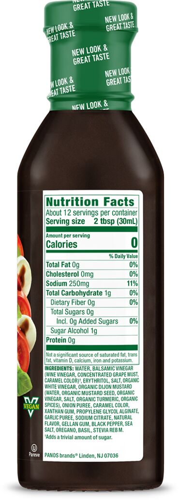 Nutrition Facts panel for Walden Farms Dressing, Balsamic Vinaigrette flavor.