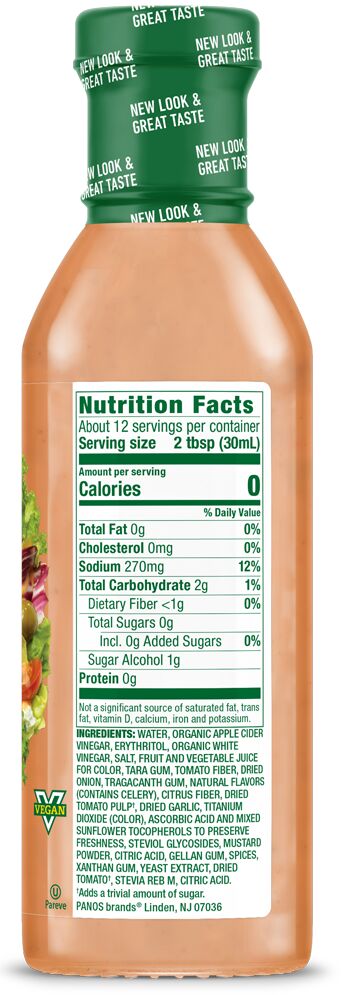Nutrition Facts panel for Walden Farms Dressing, French flavor.