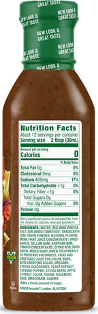 Nutrition Facts panel for Walden Farms Dressing, Sun Dried Tomato Vinaigrette flavor.