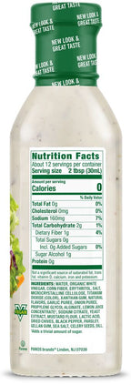 Nutrition Facts panel for Walden Farms Dressing, Ranch flavor.