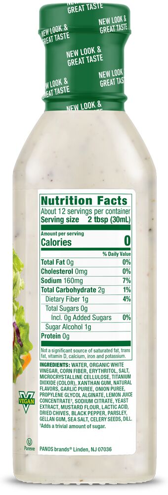 Nutrition Facts panel for Walden Farms Dressing, Ranch flavor.