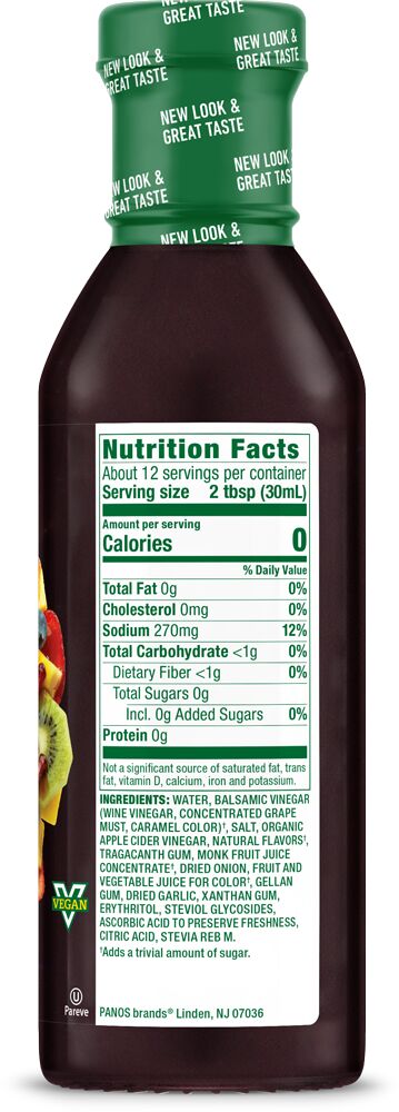Nutrition Facts panel for Walden Farms Vinaigrette, Super Fruits Balsamic flavor.
