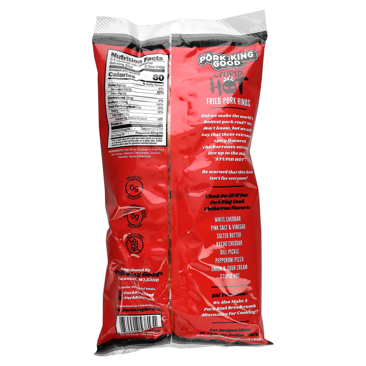 Pork King Good Fried Pork Rinds, 1.75 oz - Stupid Hot