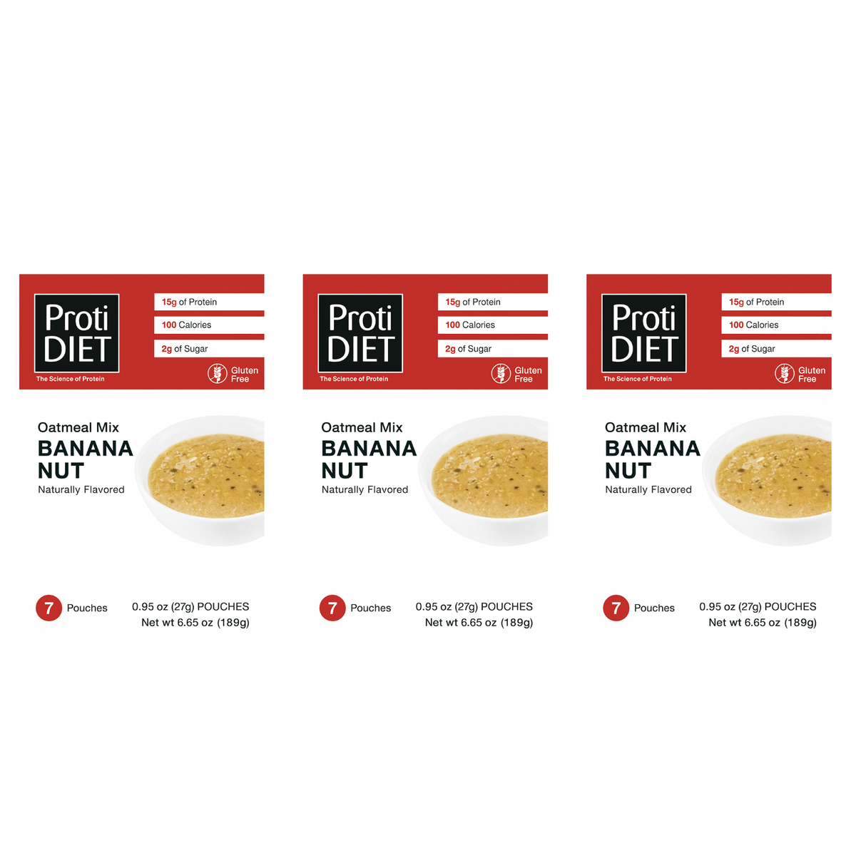 Proti Diet Protein Oatmeal Mix, Banana Nut, 7 Pouches - 3-Pack