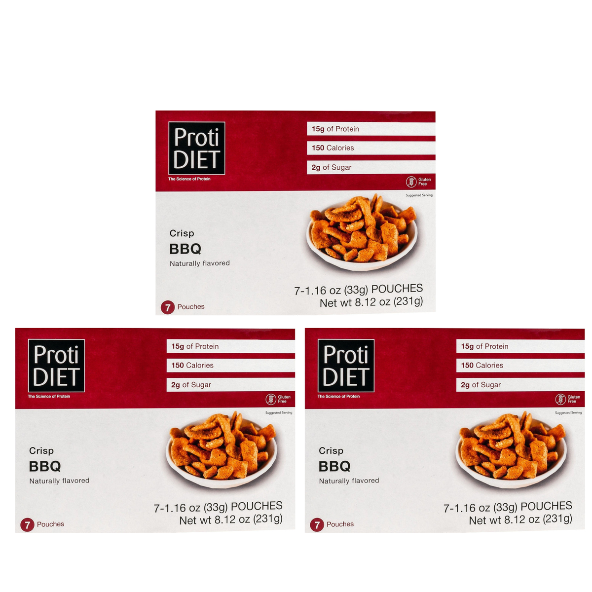 Proti Diet Protein Crisps, BBQ, 7 Pouches - 3-Pack