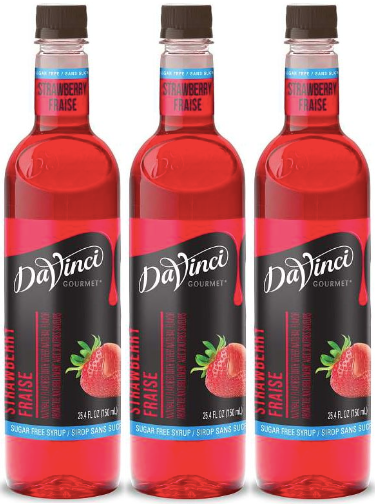 Front package of Da Vinci Sugar Free Syrup, Strawberry / 3-Pack