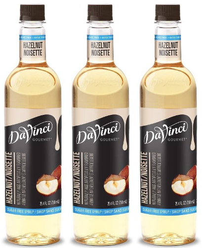 Front package of Da Vinci Sugar Free Syrup, Hazelnut / 3-Pack