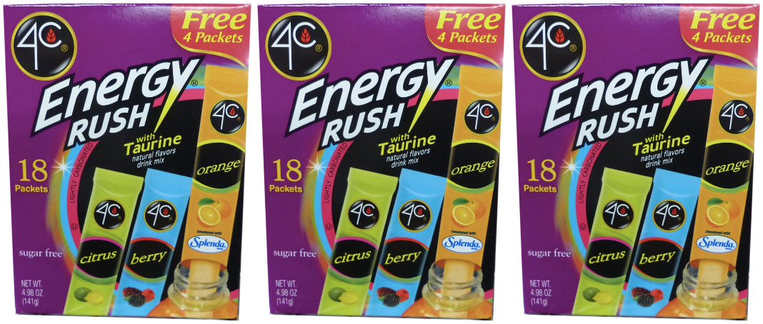 4C Sugar Free Energy Rush Drink Mix Sticks - Variety Pack
