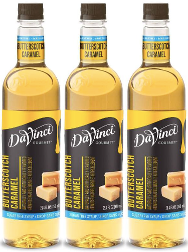 Front package of Da Vinci Sugar Free Syrup, Butterscotch Caramel / 3-Pack