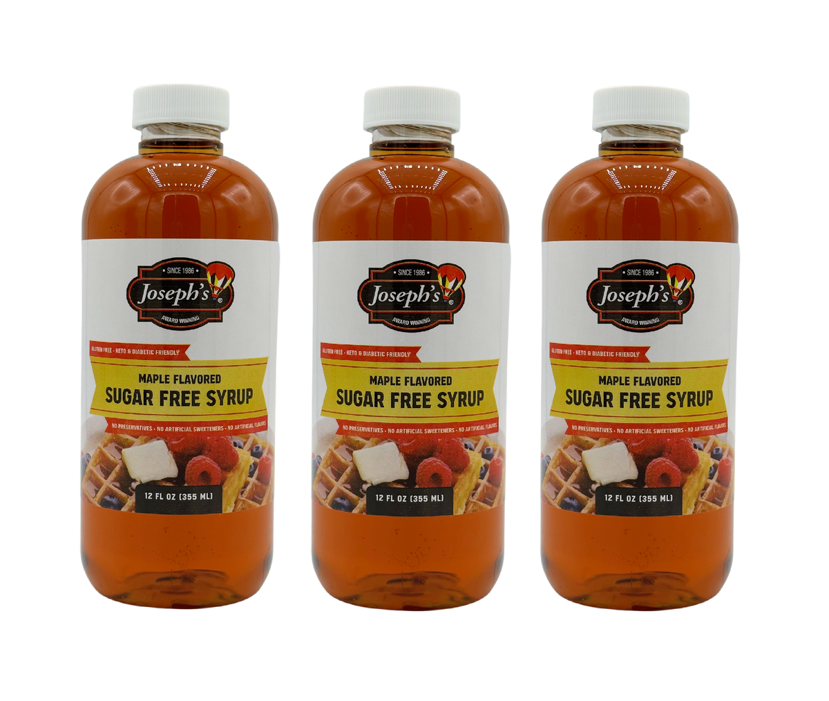 Joseph's Sugar-free Maple Syrup 12 fl oz, 3 Bottles.