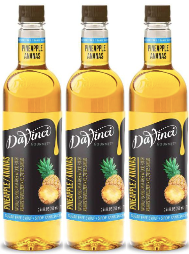 Front package of Da Vinci Sugar Free Syrup, Pineapple / 3-Pack