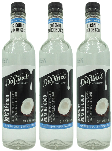 Front package of Da Vinci Sugar Free Syrup, Coconut / 3-Pack
