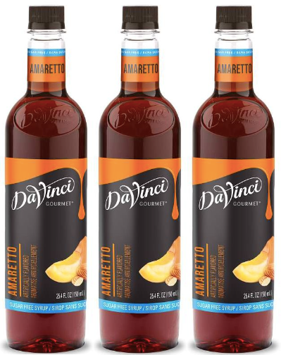 Front package of Da Vinci Sugar Free Syrup, Amaretto / 3-Pack