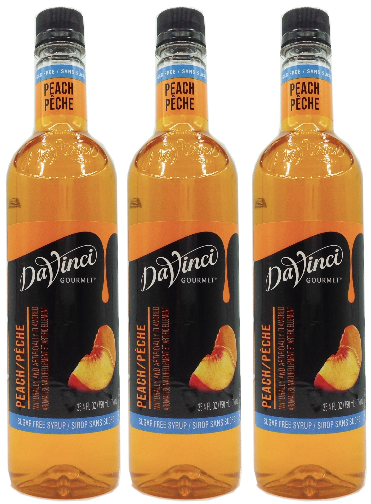 Front package of Da Vinci Sugar Free Syrup, Peach / 3-Pack
