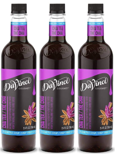 Front package of Da Vinci Sugar Free Syrup, Chai Tea / 3-Pack