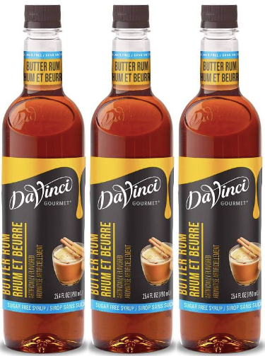 Front package of Da Vinci Sugar Free Syrup, Butter Rum / 3-Pack