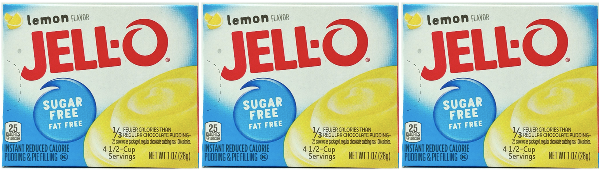 Front package of Jell-O Sugar-Free Instant Pudding, Lemon (1 oz) / 3-Pack