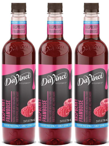 Front package of Da Vinci Sugar Free Syrup, Raspberry / 3-Pack