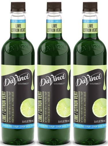 Front package of Da Vinci Sugar Free Syrup, Lime / 3-Pack