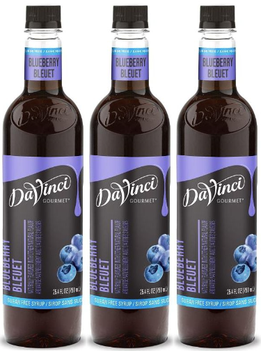Front package of Da Vinci Sugar Free Syrup, Blueberry / 3-Pack