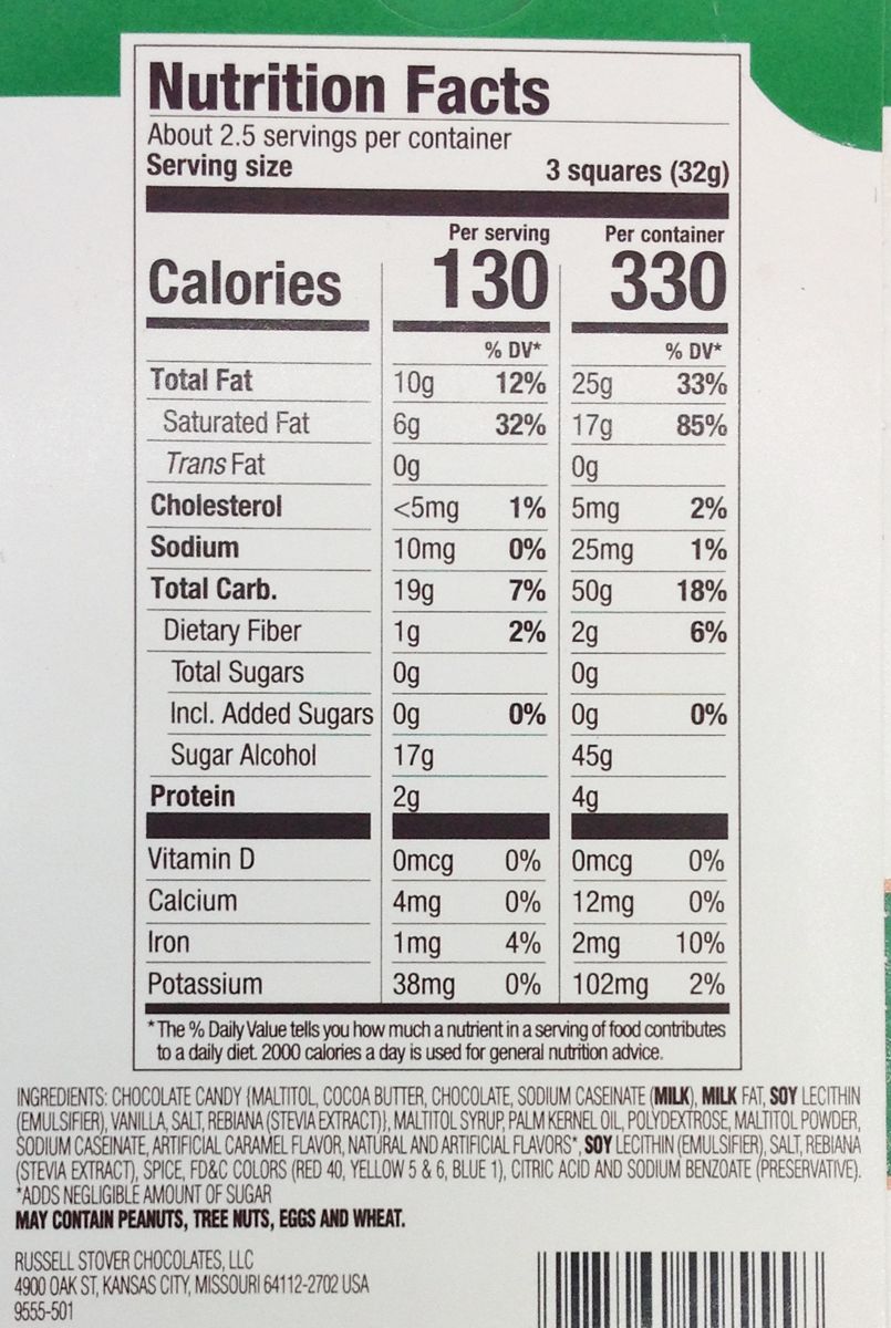 Russell Stover Sugar Free Chocolate Bar - Caramel One Bar