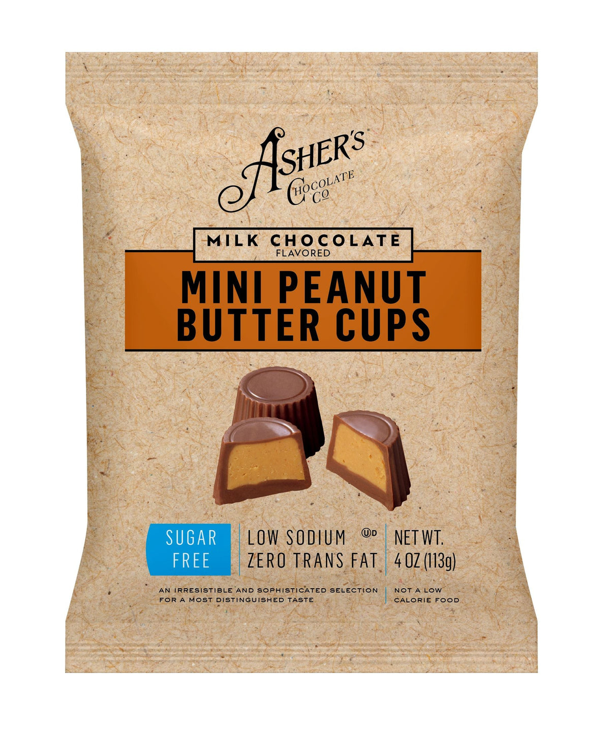 Asher's Chocolates Sugar Free Candy, 4 oz - Milk Chocolate Mini Peanut Butter Cups