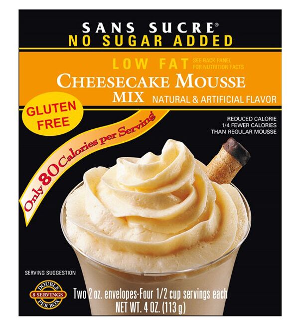 Front package of Sans Sucre Mousse Mix, Cheesecake, 4 oz.