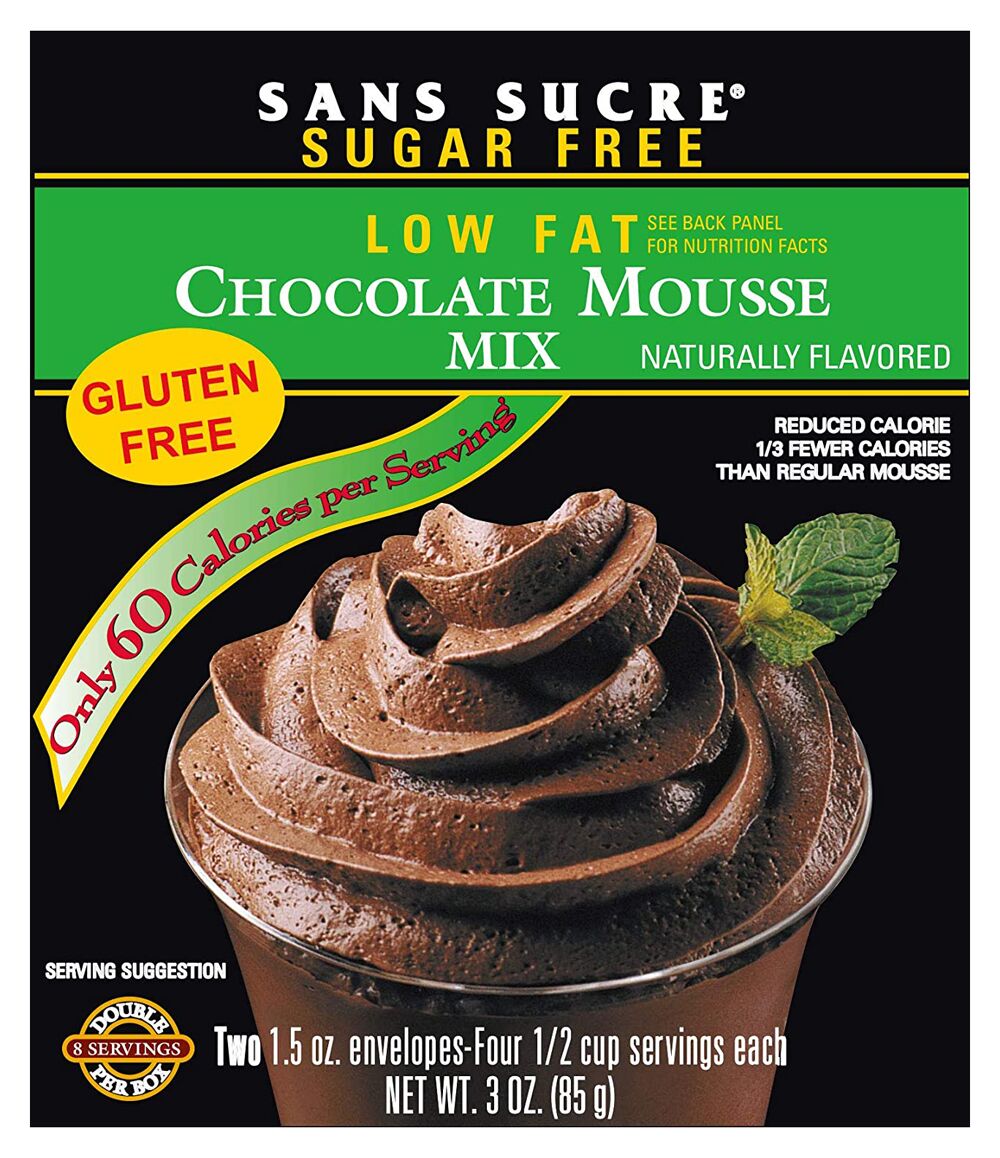 Front package of Sans Sucre Mousse Mix, Chocolate, 3 oz.