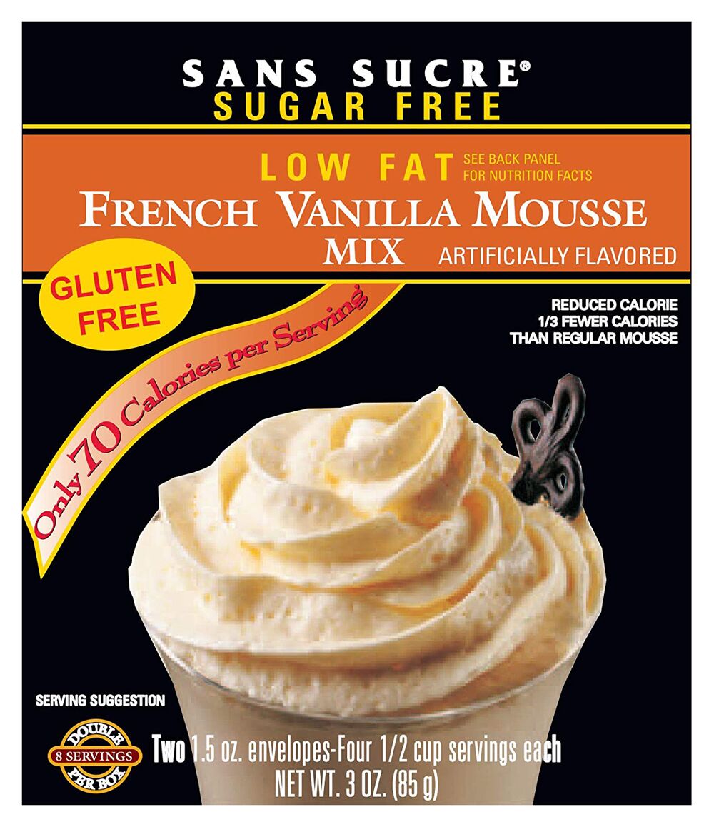 Front package of Sans Sucre Mousse Mix, French Vanilla, 3 oz.