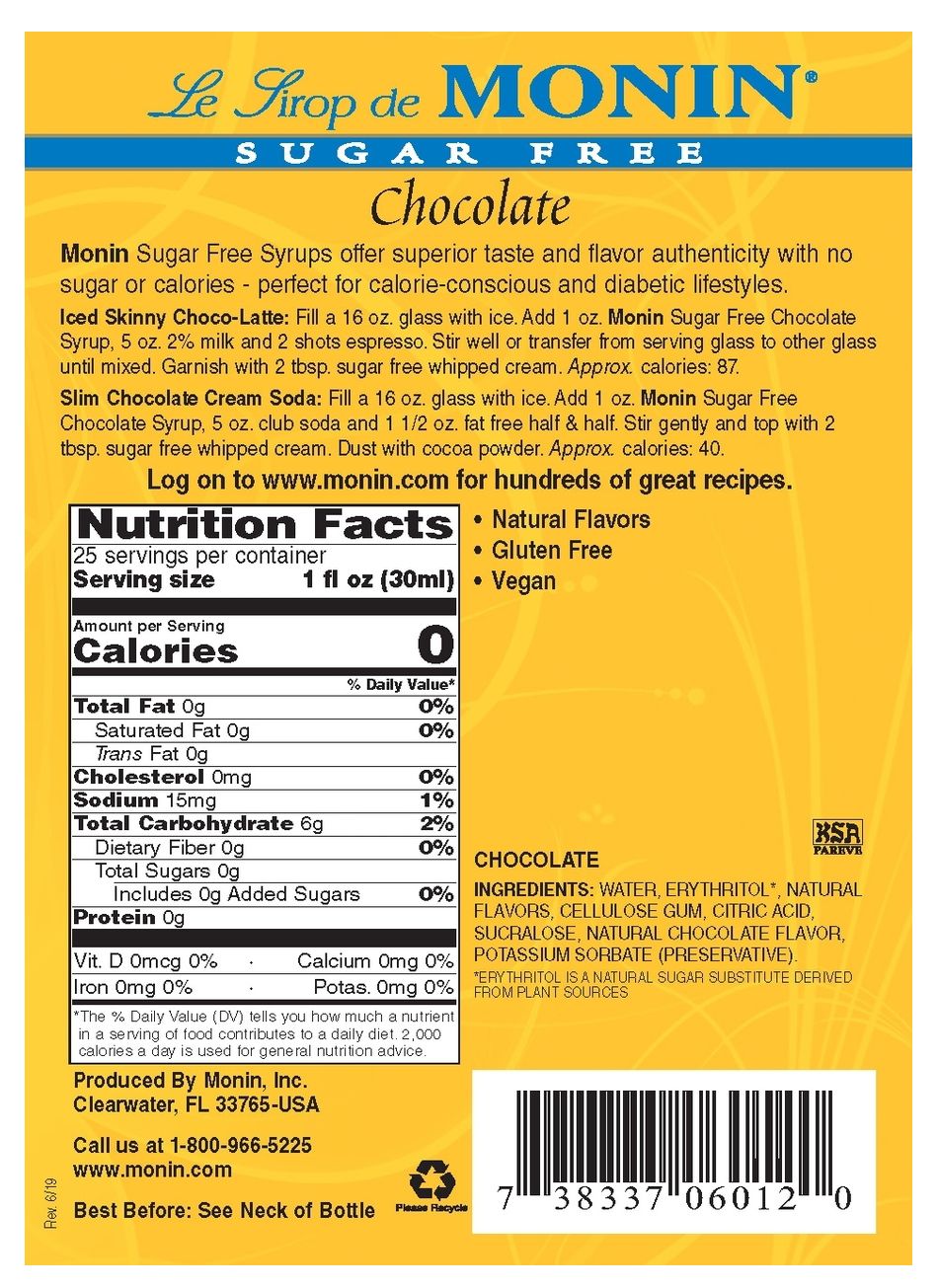 Monin Sugar Free Syrup - Chocolate 750 ml (25.4 oz)