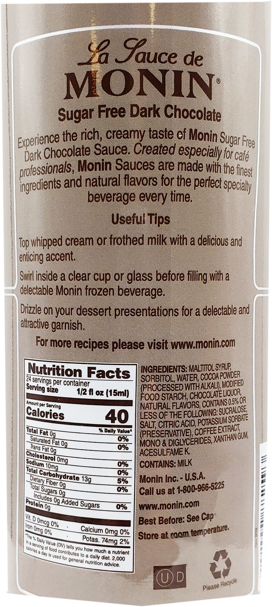 Monin Sugar Free Sauce 12 fl oz