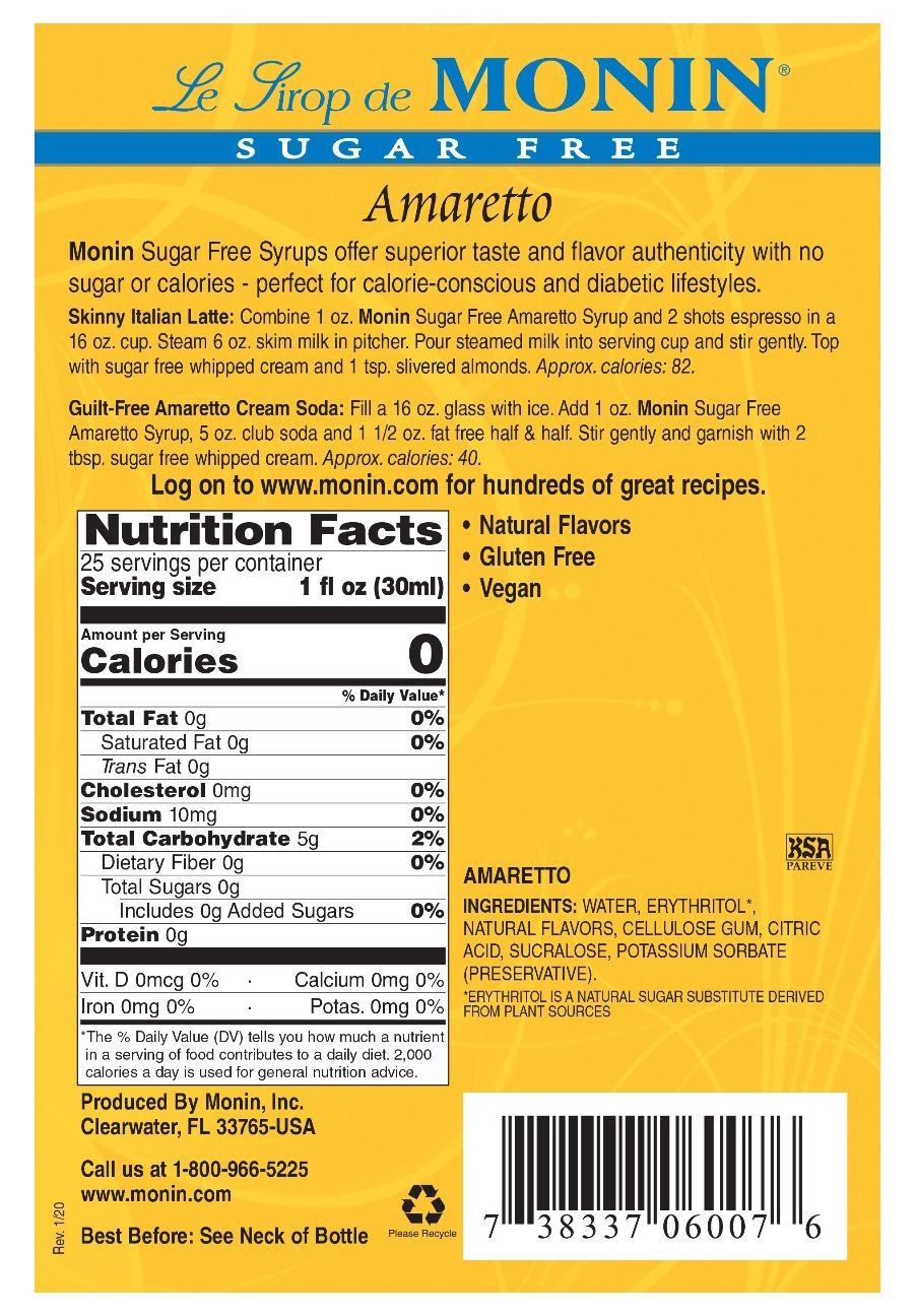 Monin Sugar Free Syrup - Amaretto 750 ml (25.4 oz)