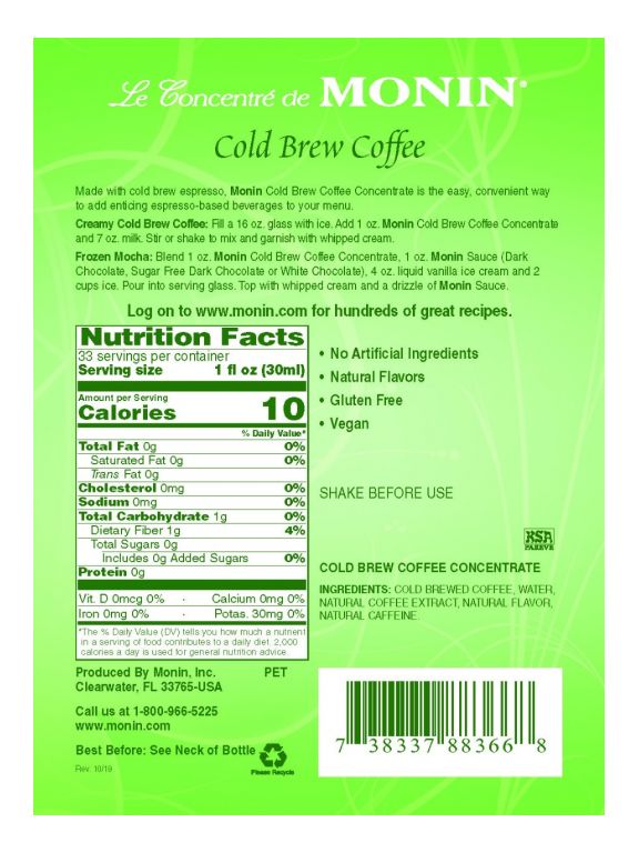 Monin Cold Brew Coffee Concentrate 1 liter