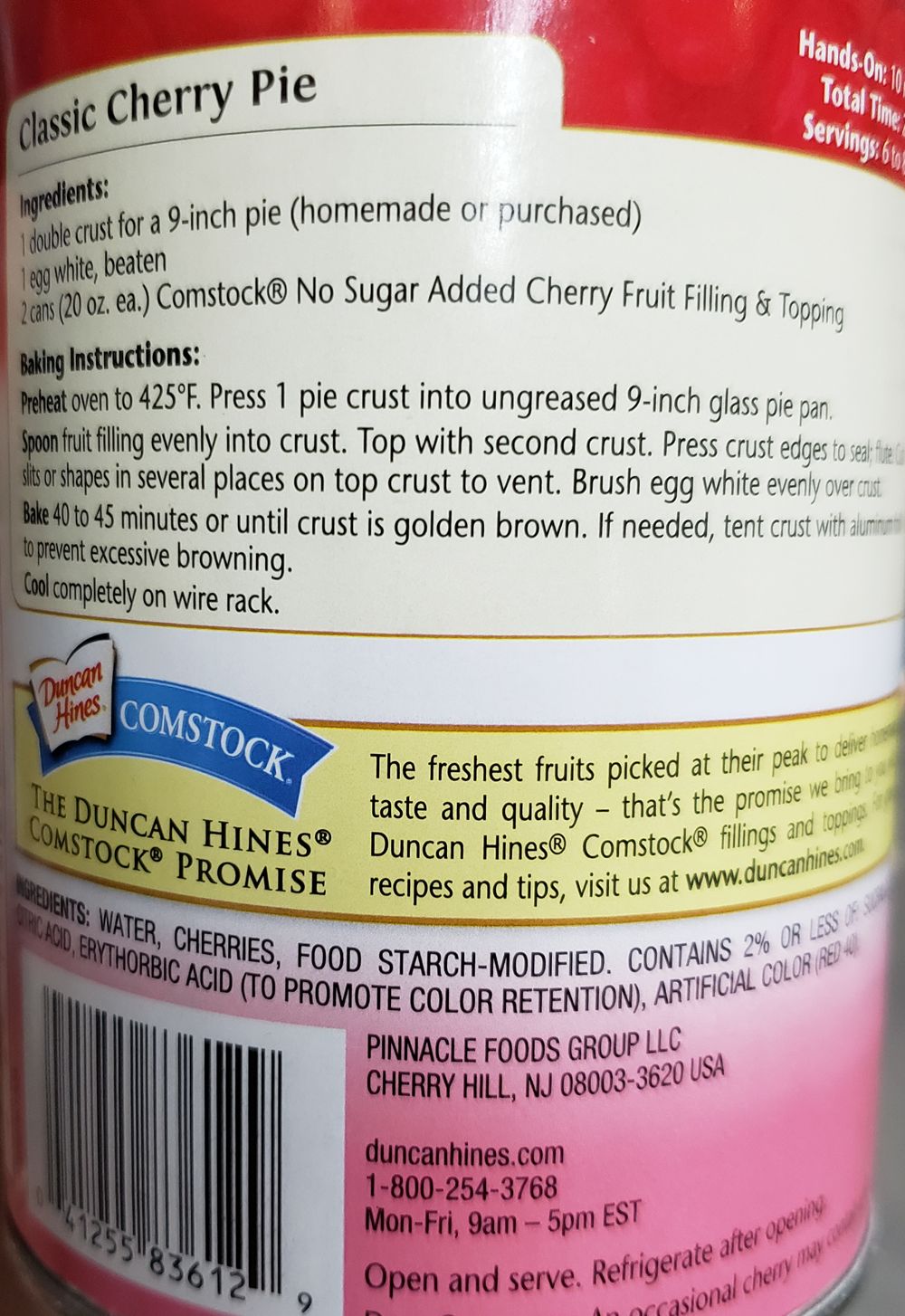 Duncan Hines No Sugar Added Pie Filling & Topping, 20 oz - Cherry