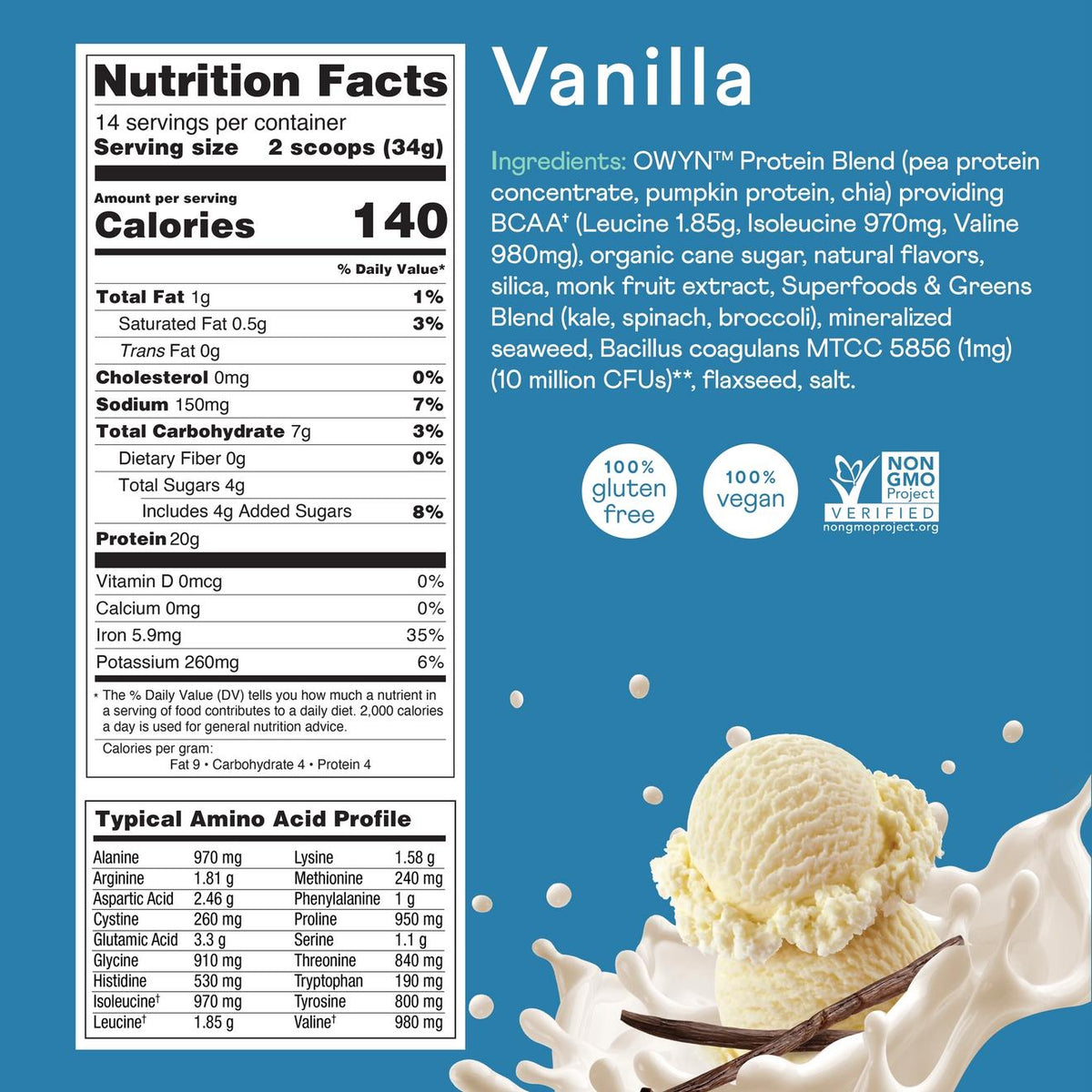 OWYN 20g Plant-Based Protein Powder - Smooth Vanilla, 1.05lb